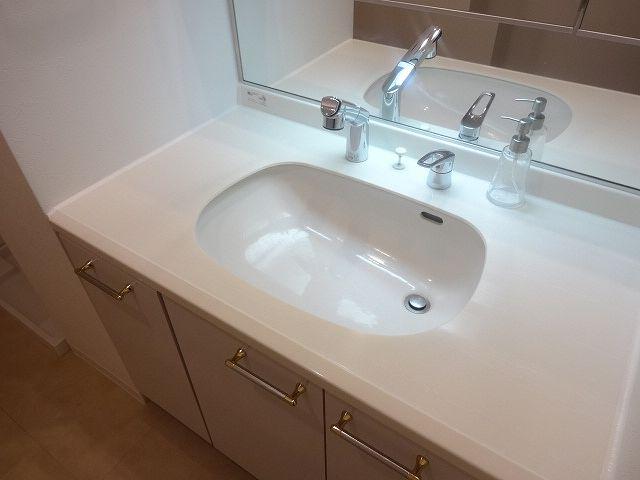 Wash basin, toilet. Bathroom vanity