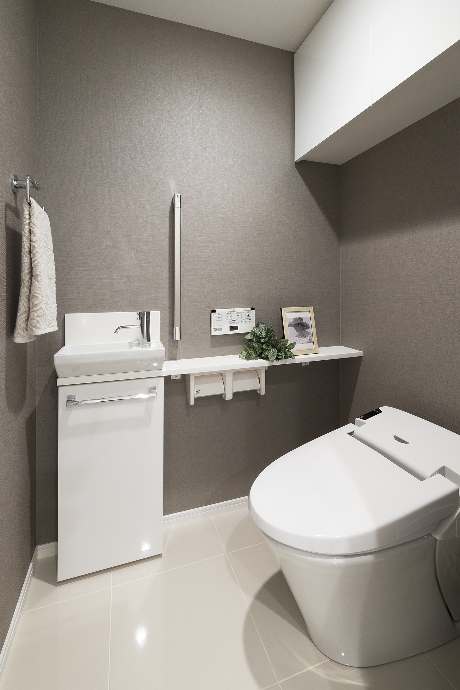 Toilet with hand washing counter