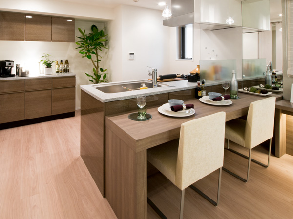 Living.  [Nook counter] In the living room and kitchen with a sense of unity, Established a wide nook counter that at the time of meals available at the dining table feeling. You can also take advantage of the desk work.