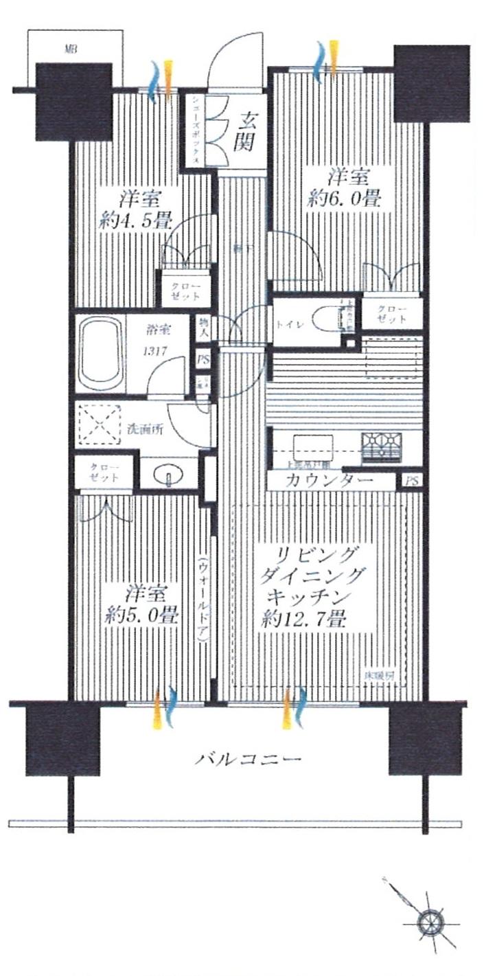 Floor plan. 3LDK, Price 43,800,000 yen, Footprint 60.4 sq m , Balcony area 11.8 sq m