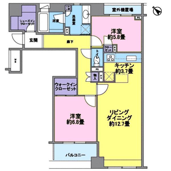Floor plan. 2LDK, Price 51,900,000 yen, Occupied area 74.42 sq m , Balcony area 4.73 sq m