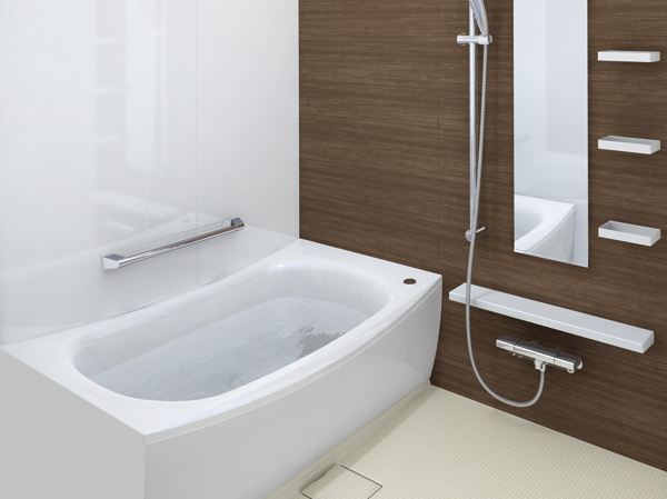 Bathing-wash room.  [Round bathtub] The shape of the round to fit gently on the body. In the sense, such as it wrapped in cradle, It will produce the bus time of peace.