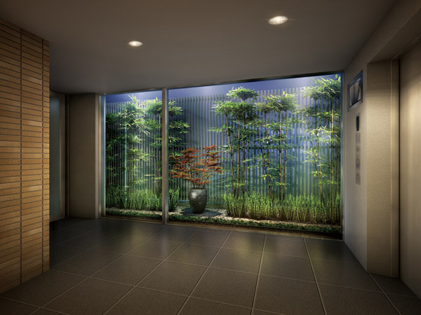 Shared facilities.  [Entrance Hall Rendering] Entrance Hall, which was designed as a space to welcome gently the owner to return to the house. Towards advancing the History, Tsuboniwa that was decorated in green and hospitality. The material, Texture rich black granite Ya, Lay out some of the texture border tile. We created a space of Yingbin wrapped in calm not only here in.