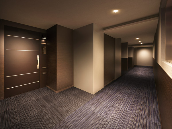 Buildings and facilities. Corridor design among the gently escort to dwelling. Approach to each dwelling unit is, Paved the tile carpet at the feet, Hotel-like inner corridor design. Privacy property and crime prevention, Amenity, Enhance the tranquility of, It will produce a gentle private time. further, Adopt the bike racks on each floor of an inner corridor. Without being exposed to the wind and rain, You can bicycle. (Inner corridor Rendering)