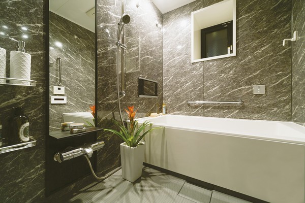 Healing facilities such as mist sauna, One push drainage plug, Bathroom with comfortable amenities such as Flagstone floor