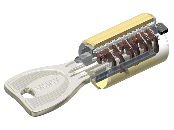 Security.  [Reversible dimple key] Replication is extremely difficult, Adopt a high resistance to picking performance reversible dimple key. (Conceptual diagram)