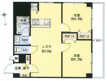 Floor plan. 2LDK, Price 28.8 million yen, Occupied area 51.84 sq m , Balcony area 7.2 sq m