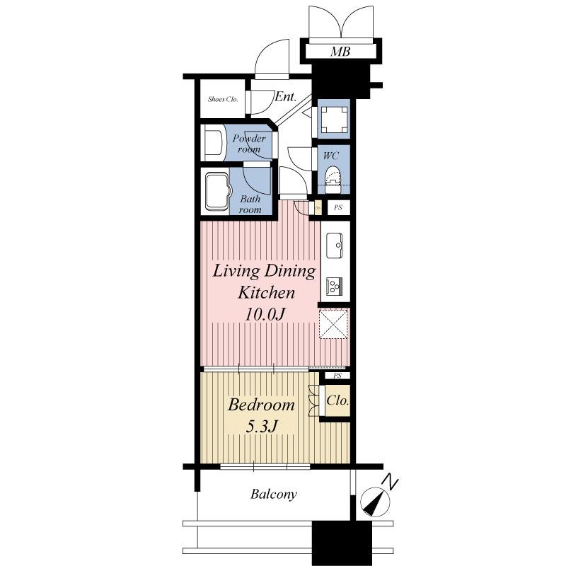 Floor plan. 1LDK, Price 29,800,000 yen, Footprint 40 sq m , Balcony area 7.6 sq m 1LDK footprint 40 sq m