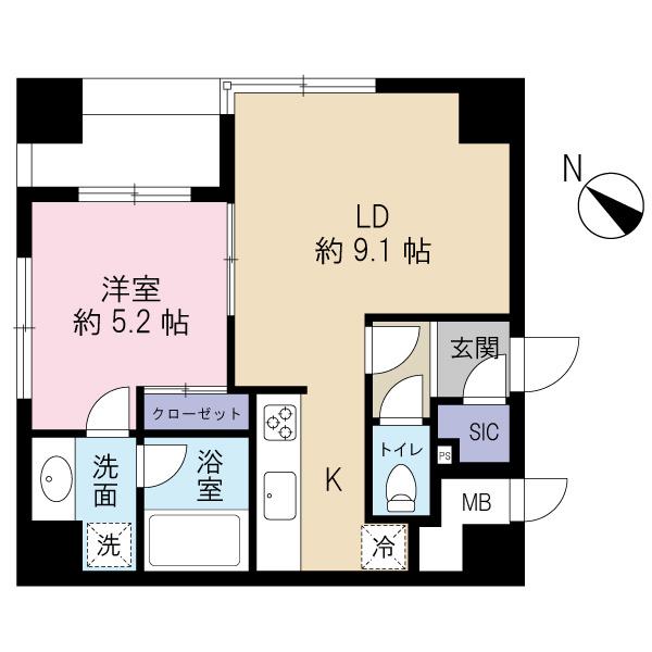 Floor plan. 1LDK, Price 32,800,000 yen, Occupied area 40.24 sq m , Balcony area 4.2 sq m
