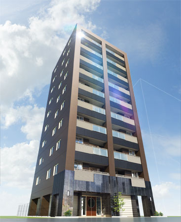 Buildings and facilities. A smart form of the ground 10 floors shine in streets, Planning the 27 units that privacy highly all households angle dwelling unit. (Exterior view)