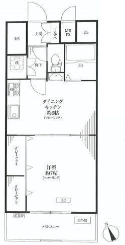 Floor plan. 1DK, Price 17.8 million yen, Occupied area 33.93 sq m , Balcony area 5.07 sq m