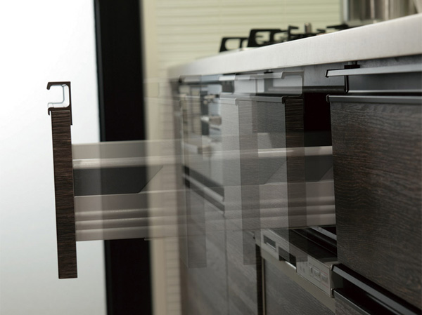 Kitchen.  [Soft-close function with slide storage] Drawer system Kitchen, Open door is soft with close function that closes smoothly ease the shock.  ※ Except part (same specifications)