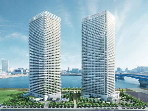 Exterior - Rendering (we have drawn, including the scope of such off-site public park. In the photograph of the Harumi canal in March 2013 that was CG synthesis processing, In fact a slightly different)