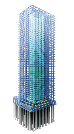earthquake ・ Disaster-prevention measures.  [Seismically isolated structure] The property is, Earthquake resistant, Vibration Control, Among the seismic isolation, Adopt a less seismic isolation structure transmitted seismic energy directly to the building. Firmly support the building at the time of normal, And laminated rubber that can greatly deformed in a horizontal direction while supporting the load at the time of earthquake, To absorb vibration energy, Play a quick suppress role the shaking of the building consists of a damper. Laminated rubber, It has been installed 56 units in building bottom. Also, While there is a strength by the seismic isolation only the center of the core wall, rather than have created a less comfortable living space of columns and beams. (Seismic isolation Tower conceptual diagram)