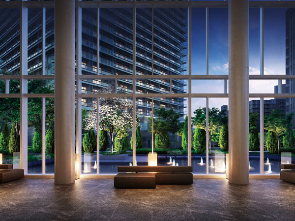 Shared facilities.  [Tear Russia Residence Entrance Hall Rendering] Attracting variety of facial expressions by transitory time and seasonal, Open entrance space of the two-layer blow.