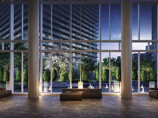 "Entrance Hall" Rendering (T). It will produce peace is large space of Fukinuki wrapped in dusk. Here it is also designed in response to the design concept of Richard Meier