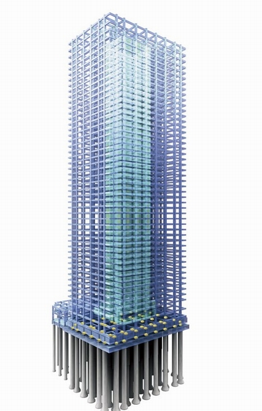 Seismic isolation Tower conceptual diagram (shows the concept of structure system, Somewhat different from the actual Frames, There is a part that has been omitted)