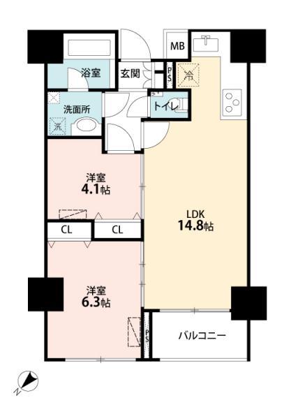 Floor plan. 2LDK, Price 52,800,000 yen, Footprint 55.6 sq m , Balcony area 4.5 sq m