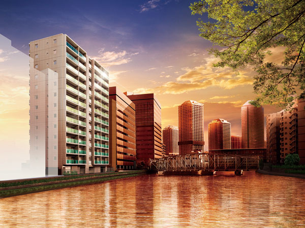 Shared facilities.  [Exterior - Rendering] That while the city center is a natural in front of the eye, Precisely because to confront naturally called "water", It was considered appropriate to the building concept is simple rather than using the color plenty. It is important in considering the architecture, "Configure" element "is to draw instead of plus". Ya white wall, Glass balcony of Blue Green has a design reminiscent of a cruise ship that floats on the surface of the water.