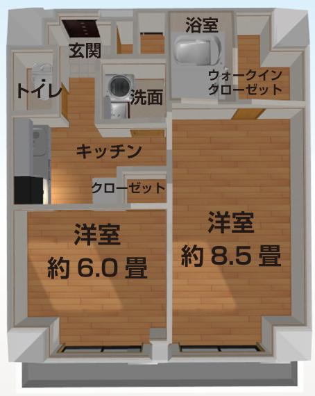 Floor plan. 2K, Price 38,500,000 yen, Occupied area 41.27 sq m , Balcony area 5.72 sq m