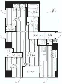 Floor plan. 2LDK, Price 52,800,000 yen, Occupied area 60.76 sq m , Balcony area 3.36 sq m