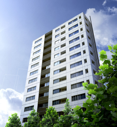 Buildings and facilities. Facade facing the sycamore tree-lined street, To keynote the white tile with a sparkle the image of a plaster of warehouse, The vertical accent added in black tile, In sharp colorful impression. Old road side against, Toned black the image of a warehouse roof and spandrel, We produce the appearance of a quiet and calm. (Exterior CG)