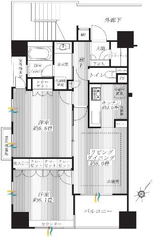 Floor plan. 2LDK, Price 45,800,000 yen, Occupied area 60.77 sq m , Balcony area 5.4 sq m