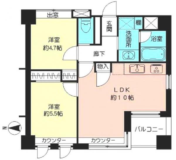 Floor plan. 2LDK, Price 34,500,000 yen, Occupied area 52.77 sq m , Balcony area 3.82 sq m