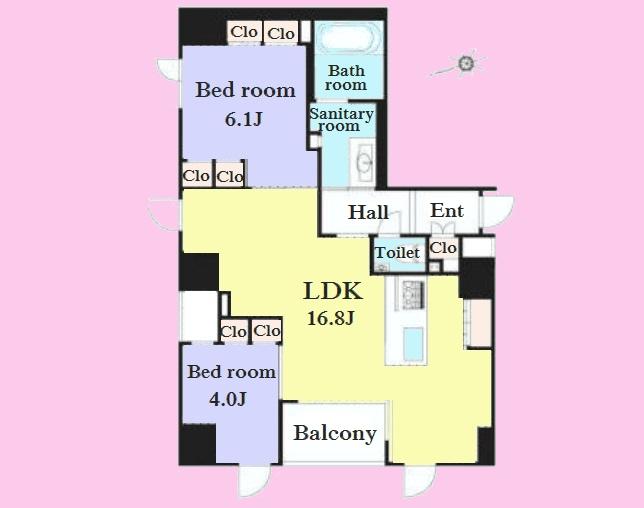 Floor plan. 2LDK, Price 52,800,000 yen, Occupied area 60.76 sq m , Balcony area 3.36 sq m