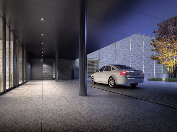 Shared facilities.  [A symbol tree and the porte-cochere "coach Entrance" / 1F] Strike a flavor of elegant mansion "coach Entrance". All the floor was made paste the stone. Welcomed the car wig Kabudachi is a beautiful symbol tree in the center, Eaves of neat design gives calm to space. (Coach Entrance Rendering)