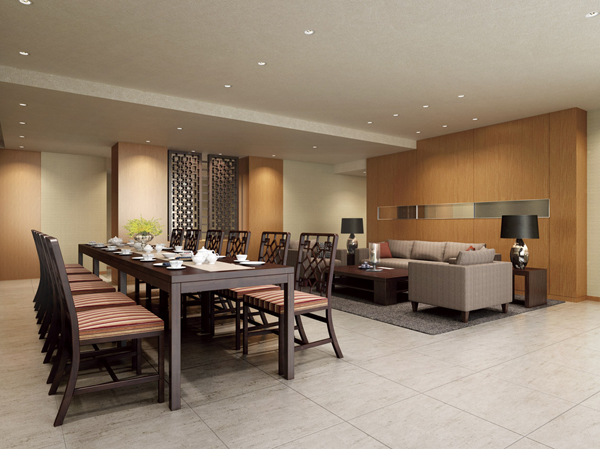 Shared facilities.  [While feeling the sunshine, Family and friends and fun Mel community space / 40F] It can be used as a studio and salon space "party room". While feeling a pleasant sunlight incorporate oriental atmosphere, It is a private space that can be used in multi-purpose. (Party room Rendering,  ※ )