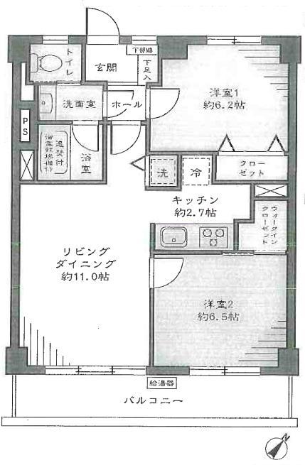 Floor plan. 2LDK, Price 32,800,000 yen, Footprint 57.6 sq m , Balcony area 8.64 sq m