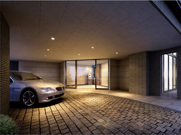 Shared facilities.  [First in Nihonbashi Hamacho area ( ※ Installing the driveway of 1)] The first in the area ( ※ 1), Set up a driveway that is reminiscent of the hotel that does not wet in the rain. further, Such as the entrance hall and the sense of quality of the two-layer blow to adopt the corridor among drifting, It exudes the prestigious I area of. (Porte-cochere Rendering ※ It may be slightly different from the actual one that caused draw on the basis of the design books. )