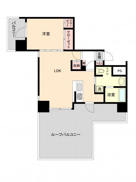 Floor plan. 1LDK, Price 36,800,000 yen, Occupied area 47.33 sq m , Balcony area 4.38 sq m