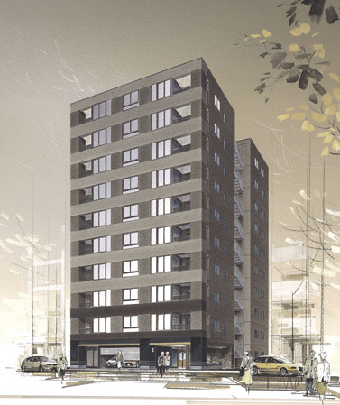 Shared facilities.  ["JAPAN PRIDE" proud architectural design that embodies the house] Edo of aesthetics of "chic". that is, Even while using the material that was sumptuous, Instead of running to the ornate, To seek moderation some neat appearance. Emphasized shadow rich facade the vertical and horizontal. Magnificent certain foundation section and paste Motoishi of black granite. Changes in the gorgeous space of the moment you set foot in the entrance is also directed to embody the "essence". It greets Kiin full Yingbin space with modern and the sum is fused. (Exterior view)