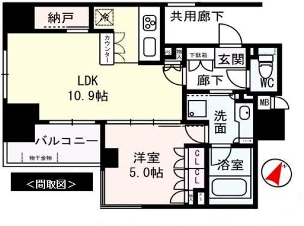 Floor plan. 1LDK, Price 34,800,000 yen, Occupied area 41.51 sq m , Balcony area 4.2 sq m