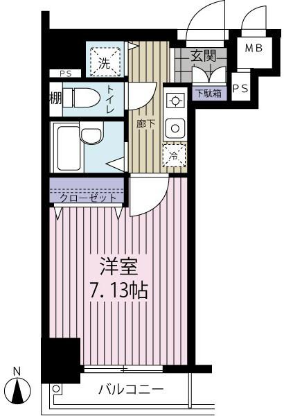 Floor plan. 1K, Price 19 million yen, Occupied area 23.25 sq m , Balcony area 3.5 sq m