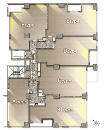 Shared facilities.  [Southeast center, Consideration to privacy] ventilation ・ Dwelling unit structure with a focus on excellent southeast to daylight. Also, It passed through the strong presence Entrance, Consideration to privacy by Haito in secluded location. 1 floor 6 units of the configuration and (except 1F), Also the ratio of the corner dwelling unit by increasing to 66%, It further enhances the privacy of. (Floor conceptual diagram  ※ Convenience of on construction ・ It may be slightly changed by such improvements. 3 ~ 5, 7 ~ It uses a plan view of 10F)