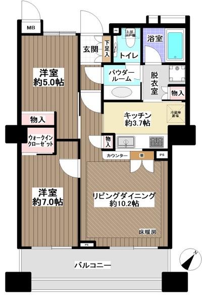 Floor plan. 2LDK, Price 39,800,000 yen, Footprint 58.2 sq m , Balcony area 10.08 sq m