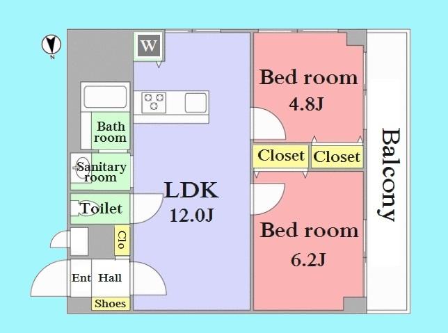 Floor plan. 2LDK, Price 28.8 million yen, Occupied area 51.84 sq m , Balcony area 7.2 sq m