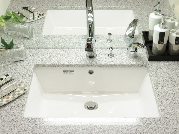 Bathing-wash room.  [Ball-integrated natural stone counter] Counter top and sink bowl of integrally formed, The beautiful and appearance without seams, Cleaning is easy.