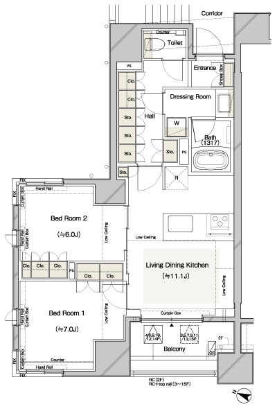 Floor: 2LDK, occupied area: 59.87 sq m, Price: 44,489,515 yen, now on sale