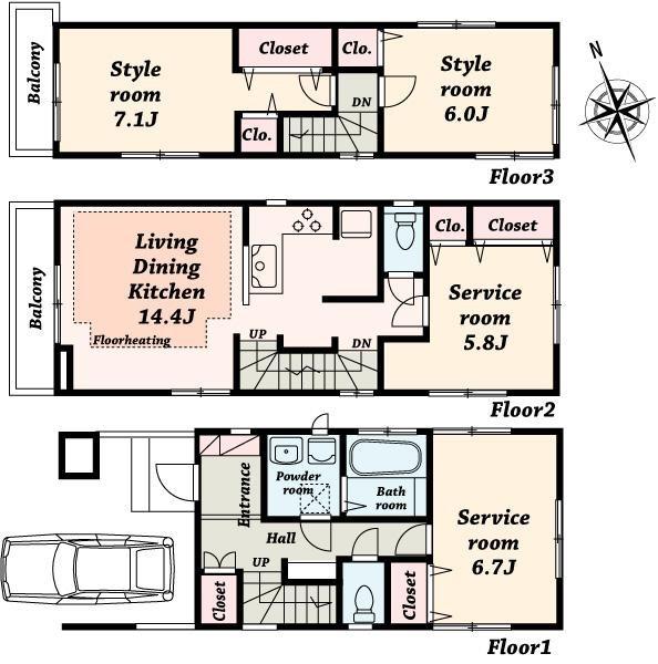 Floor plan. 42,800,000 yen, 2LDK+2S, Land area 70.02 sq m , Building area 100.6 sq m