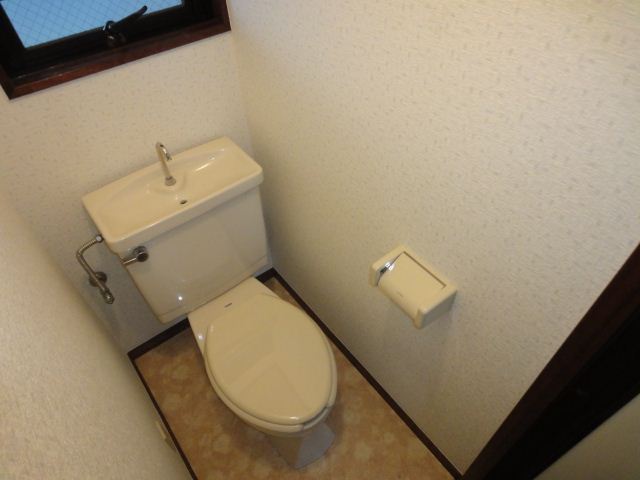 Toilet. The toilet is equipped with a window