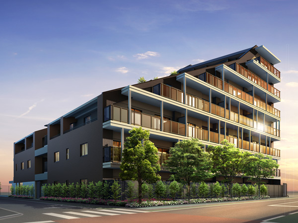 Shared facilities.  [appearance] By making the entire building to the monotone of color, Produce a unified beauty. Marion to create a vertical line will form a sharp image. (Rendering)