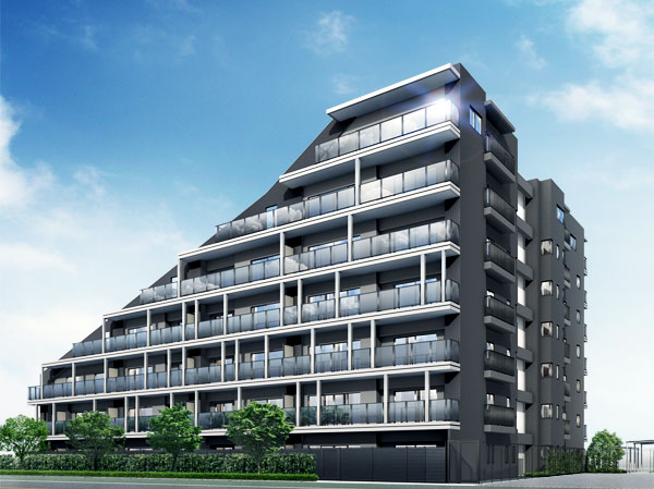 Buildings and facilities. Appearance form of terraced shape, designed in a monotone color ring by white and gray, Shines in this nature is familiar ground, Each other sound beautiful landscape of the town. (Exterior view)