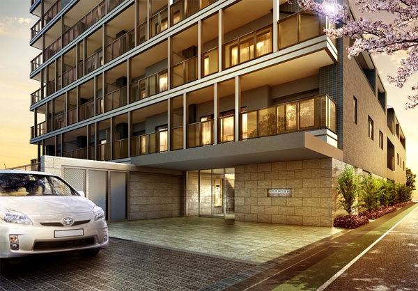 Buildings and facilities. Elegance fragrant white wall. Even sophisticated face of urban living is among the design was a monotone theme, The entrance expressed its features. (Entrance Rendering)