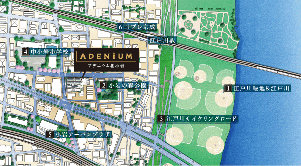 Surrounding environment. Station 5-minute walk location of. primary school ・ Koiwa of forest park is in a 1-minute walk, Happy living environment in the family. I could live comfortably likely Libre Keisei (super) also is in front of the station. (Local peripheral Illustration)