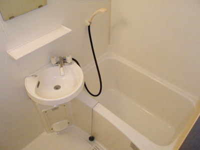 Washroom. There is a mirror to the wash basin