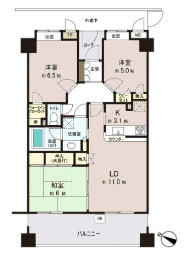 Floor plan. 3LDK, Price 32,800,000 yen, Occupied area 70.79 sq m , Good Floor balcony area 14 sq m usability Day is good